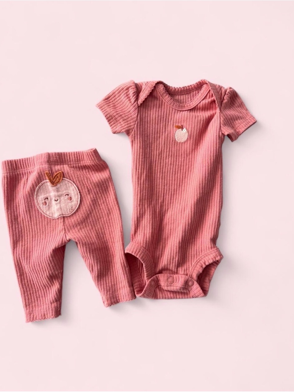 Carter's Pink Ribbed Peach Embroidered Baby Matching Set
